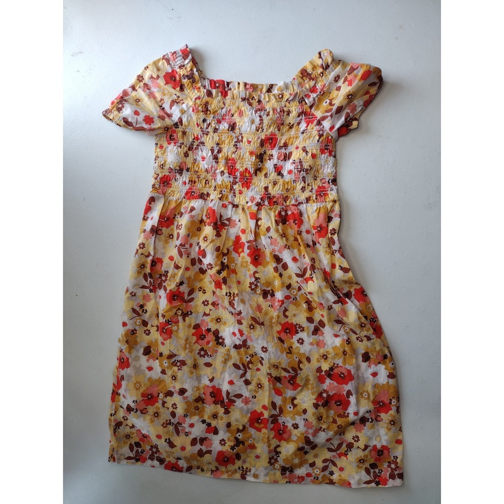 Carters Kid Girls Floral Smocked Dress Yellow Orange Red Boho Size‎ 5 Pocket